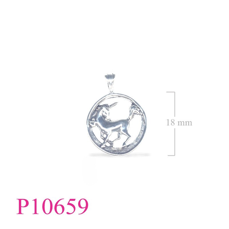 <p>Pendant, unicorn in circle.</p>