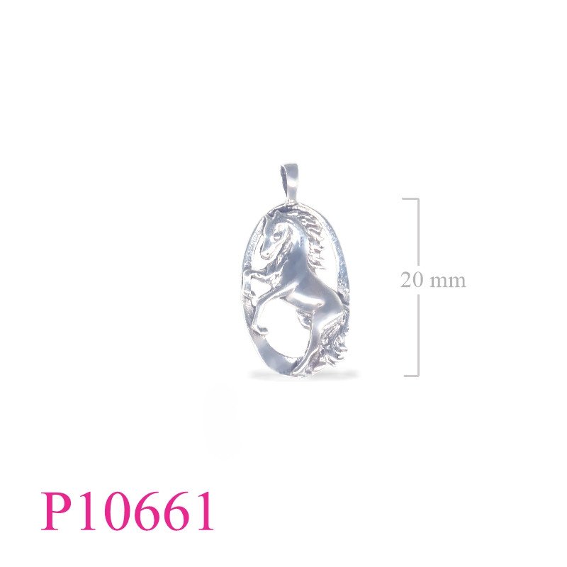<p>Pendant, horse in oval fame.</p>