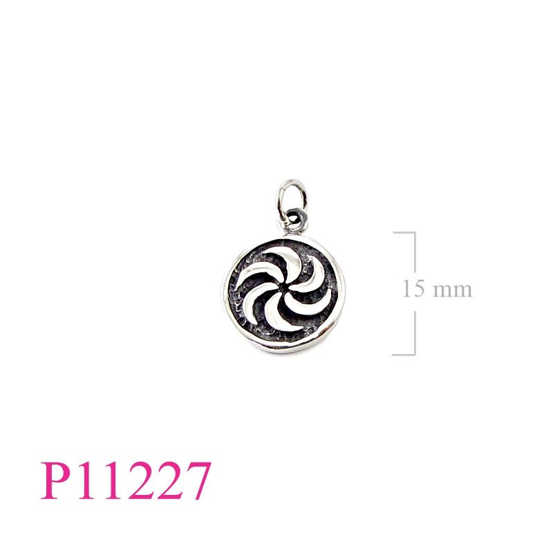 <p>Pendant, 15mm round spirals.</p>