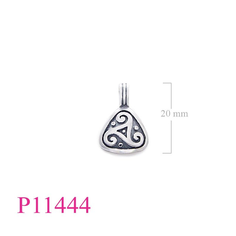 <p>Pendant, tri-spirals on triangle frame.</p>