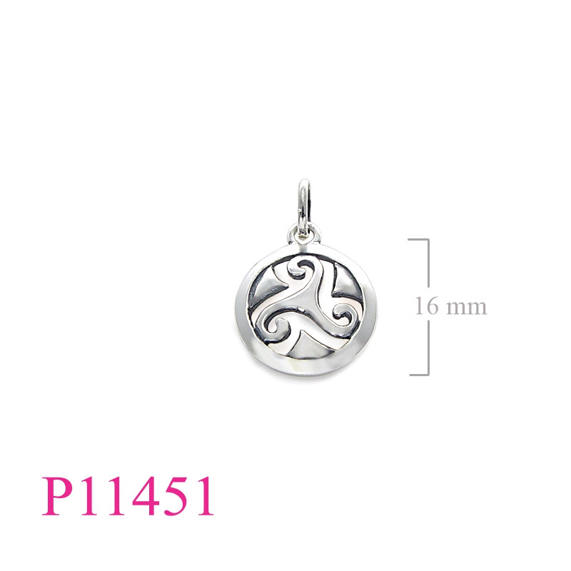 <p>Pendant, spirals in round frame.</p>