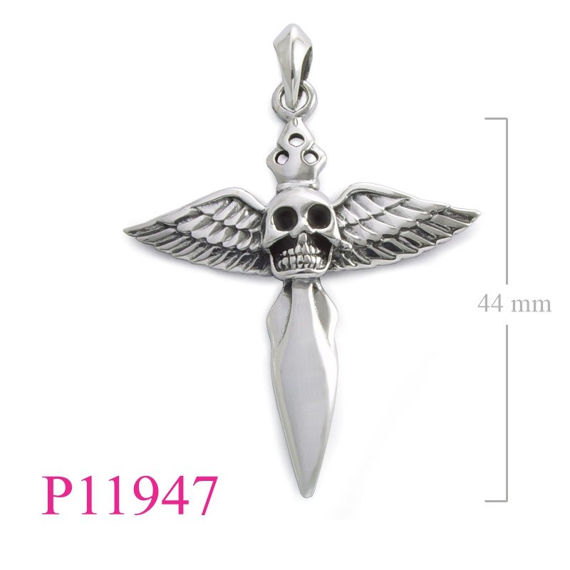 <p>Pendant, flying skull and sword.</p>