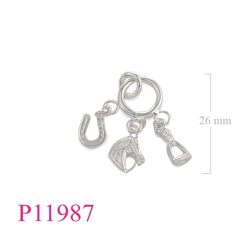<p>Horse Pendant, stirrup, horse head, and horse shoe.</p>
