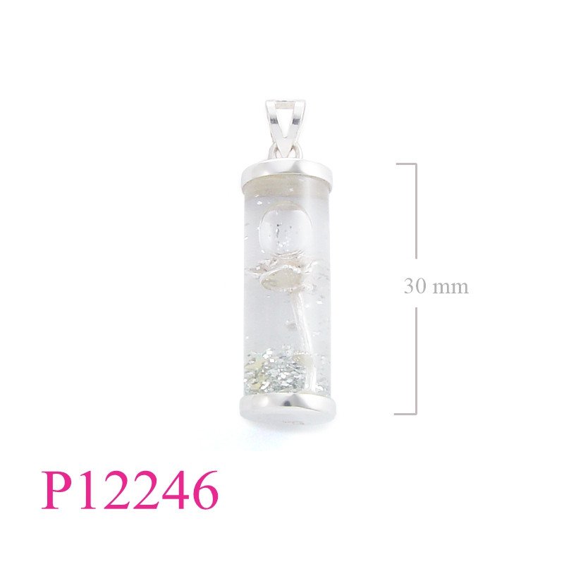 <p>Pendant, rose in glass tube.</p>