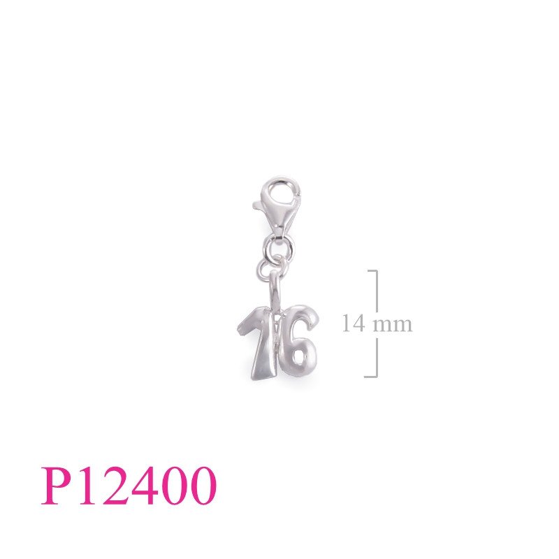 <p>Pendant, "16" with clasp lock NT02 and Rhodium plated.</p>