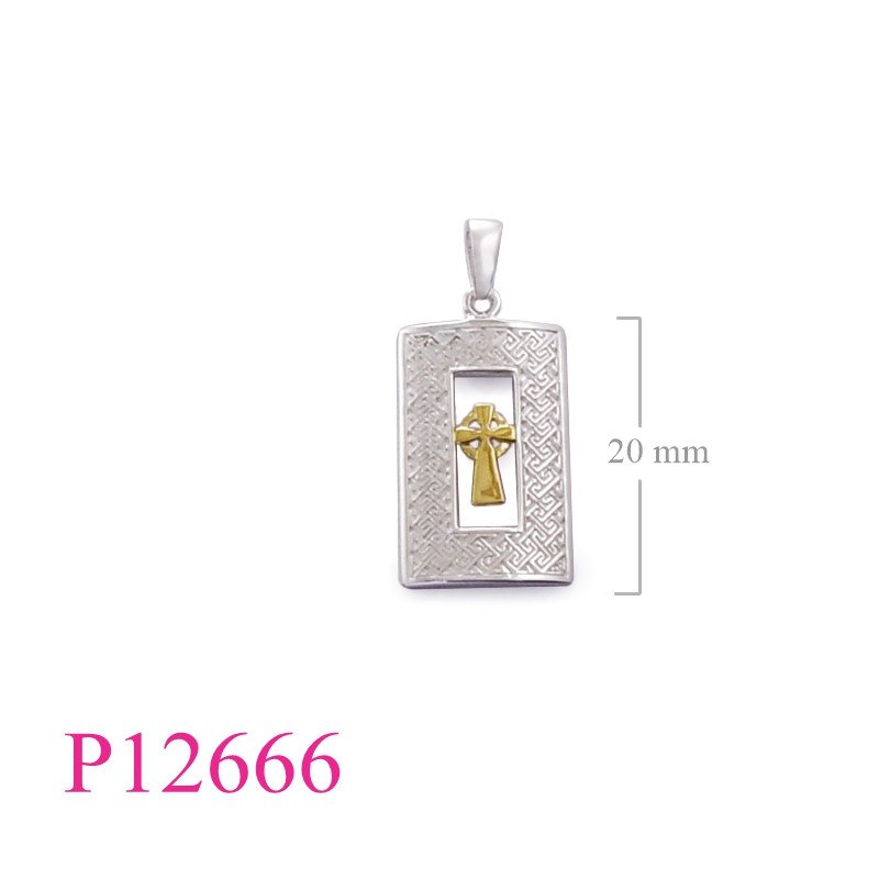 <p>Pendant, 1 micron Gold plated + e coating Iona in rectangle.</p>