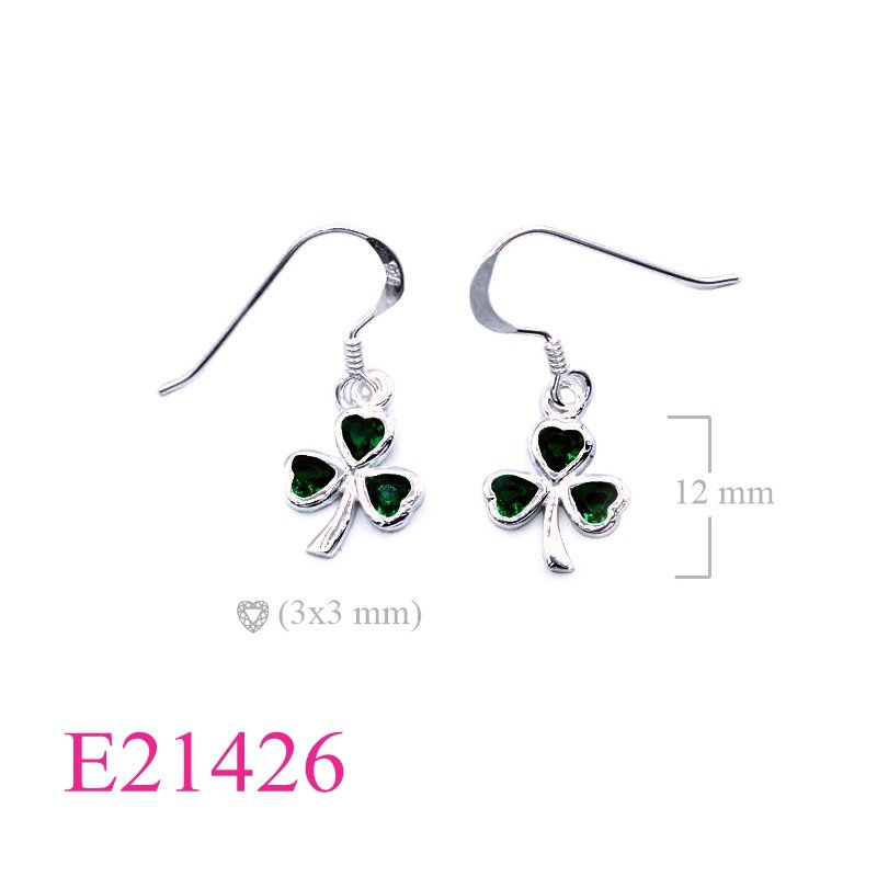 <p>Stone Earrings, Silver plated lucky clover with 3 heart Emerald Glasses</p>