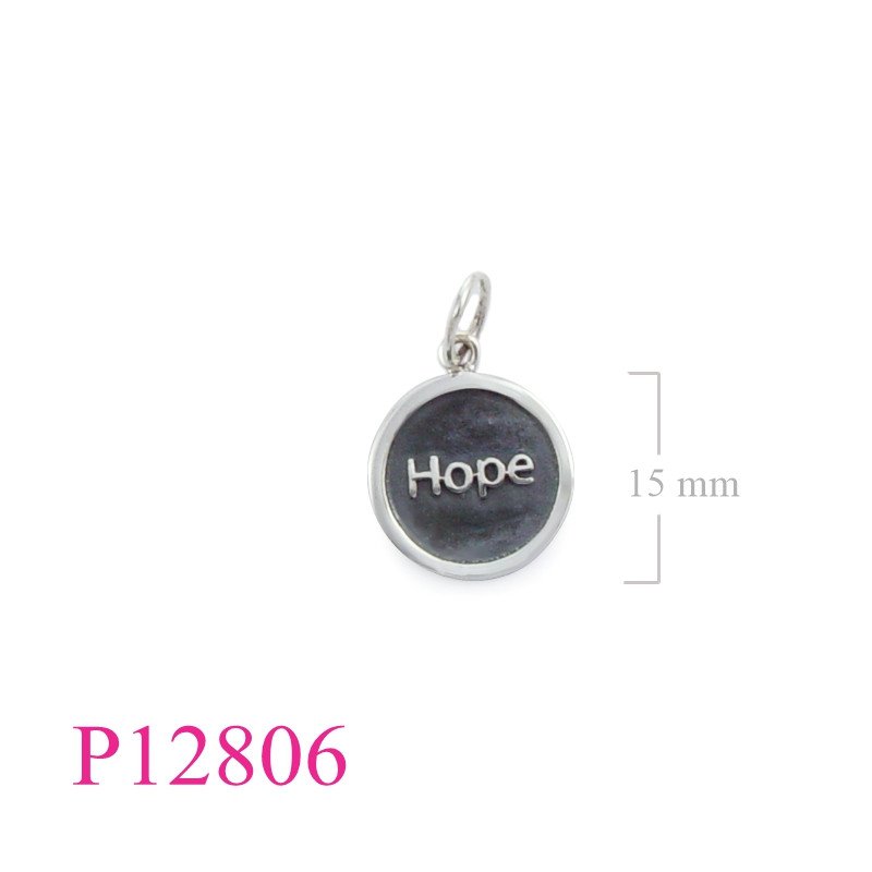 <p>Pendant, 15mm "Hope" round tag.</p>