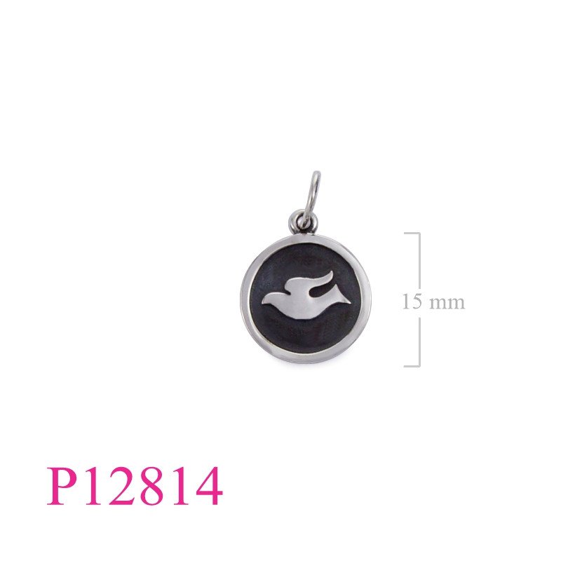 <p>Pendant, 15mm pop up dove round tag.</p>