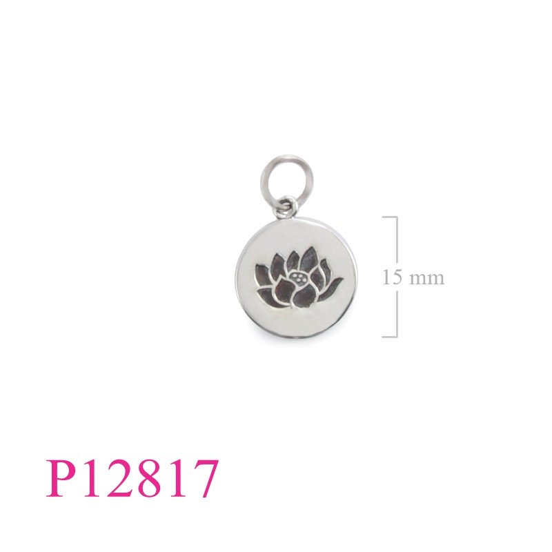 <p>Pendant, 15mm lotus round tag.</p>