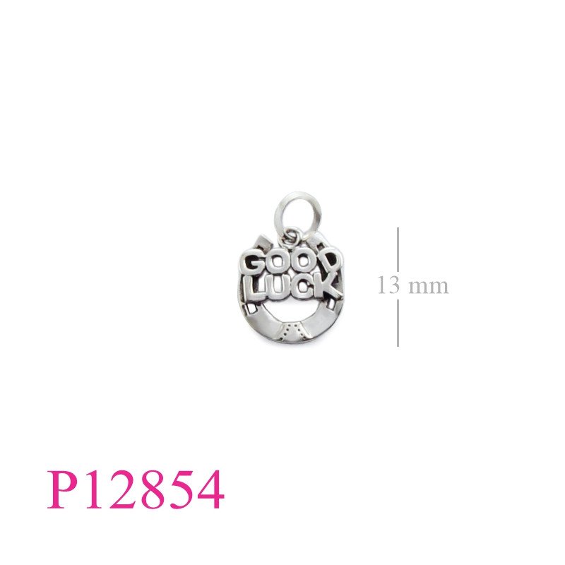<p>Pendant, "GOOD LUCK" horse shoe.</p>