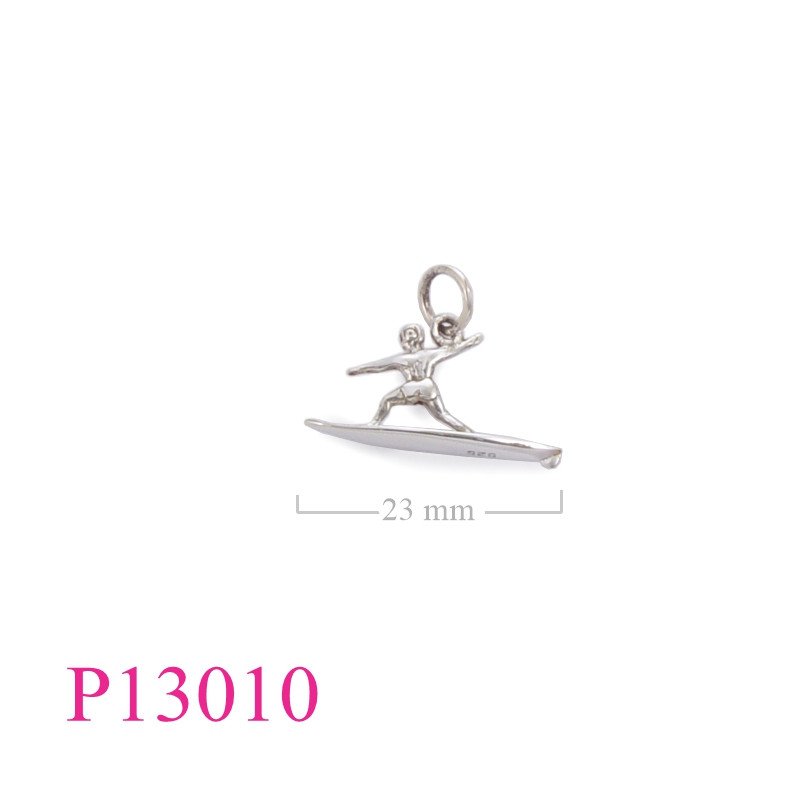 <p>Pendant, man and wave board.</p>