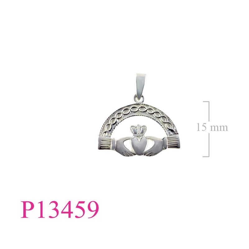 <p>Pendant, half round Claddagh.</p>