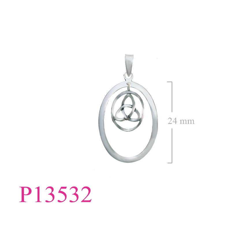 <p>Pendant, hanging Trinity in oval frame.</p>