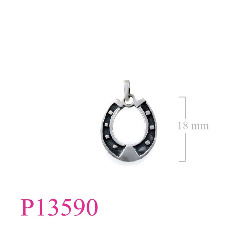 <p>Pendant, oxidized horseshoe with dot patterns.</p>