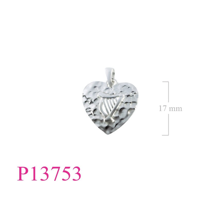 <p>Heart Pendant, Harp Pendant, open on hammered .</p>
