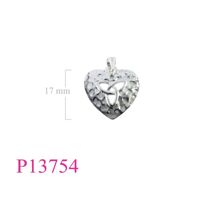 <p>Pendant, open Trinity on hammered heart.</p>