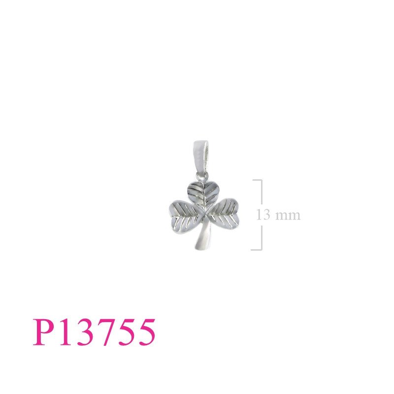 <p>Pendant, 13mm Shamrock with Rhodium plated.</p>