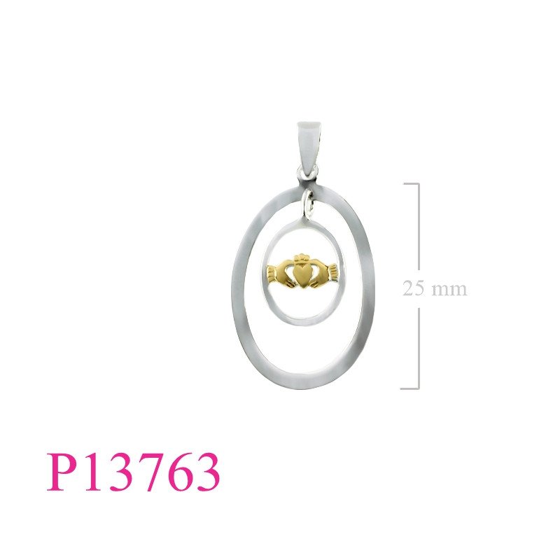 <p>Pendant, Claddagh in oval.</p>