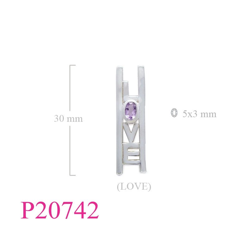 <p>Stone Pendant, 'LOVE" with 5x3mm oval Real Amethyst.</p>
