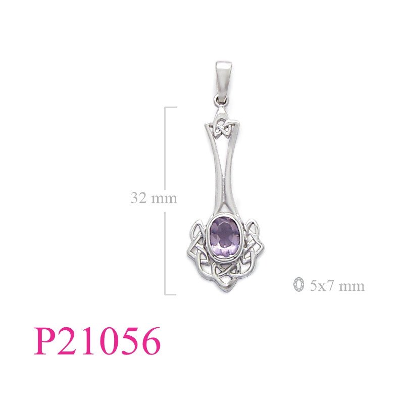 <p>Stone Pendant, celtic with 7x5mm oval Real Amethyst stone.</p>
