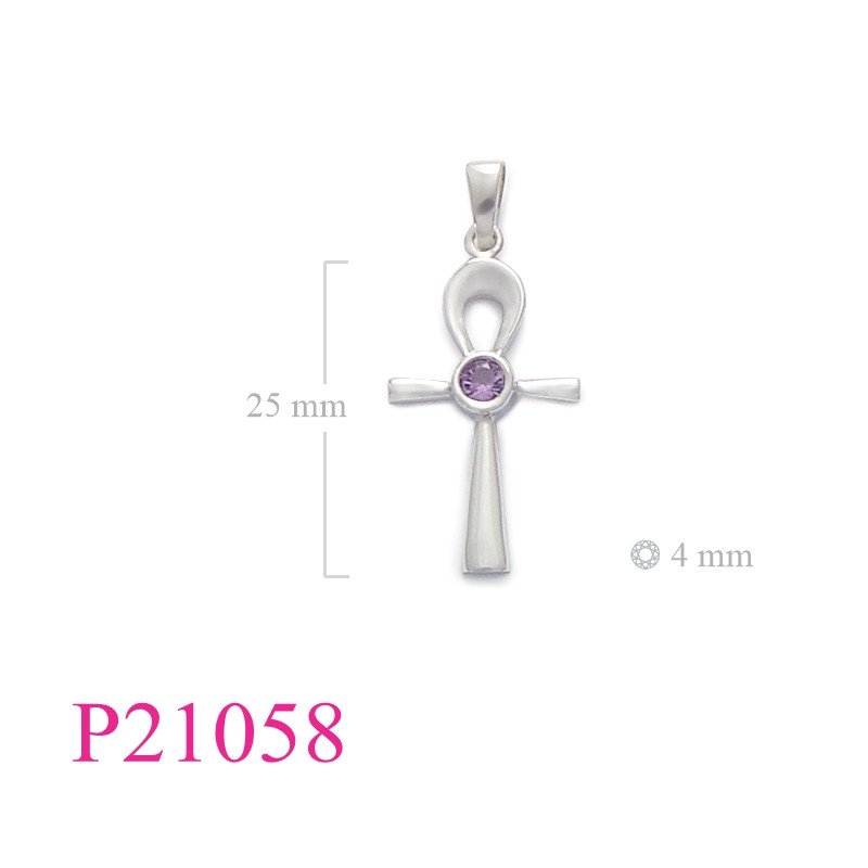 <p>Stone Pendant, ankh with 4mm round Amethyst colour Glass stone.</p>