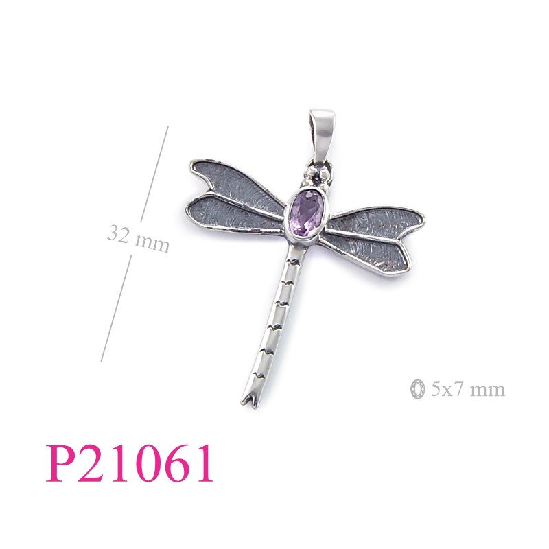 <p>Pendant, dragonfly with 6x4mm oval stone.</p>