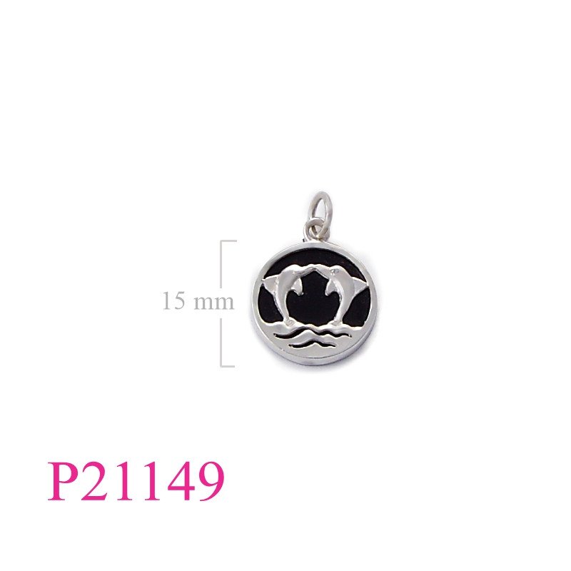 <p>Stone Pendant, double dolphins on round stone.</p>