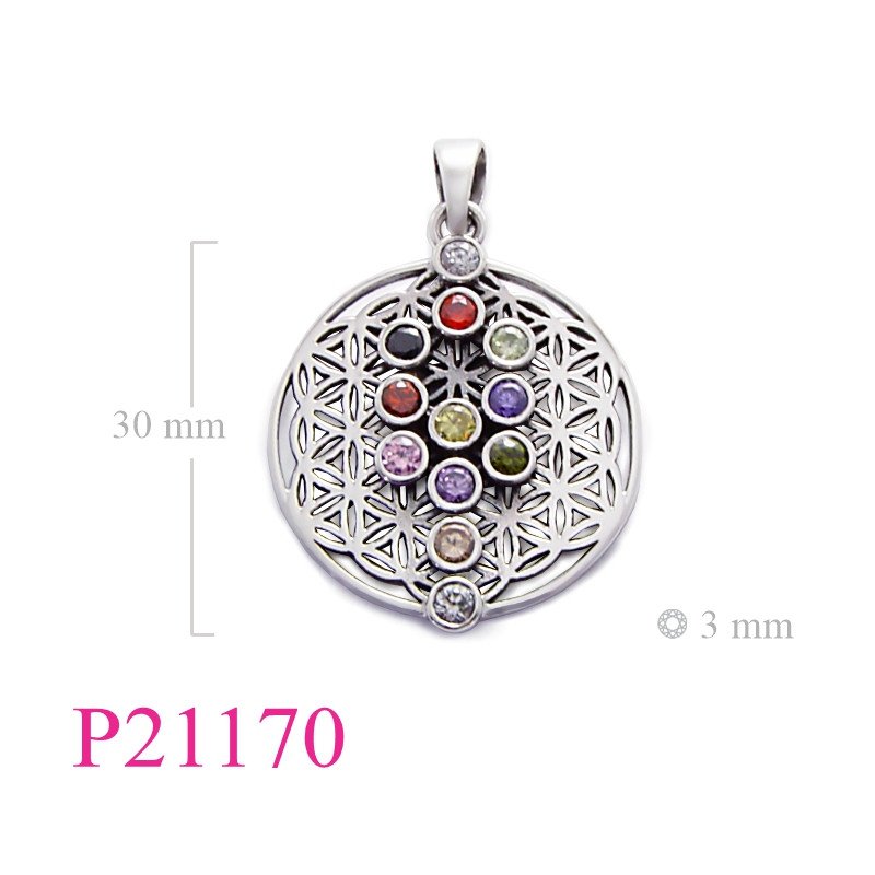 <p>Pendant, stencil coin with 12 mix colours 3mm. round stones.</p>