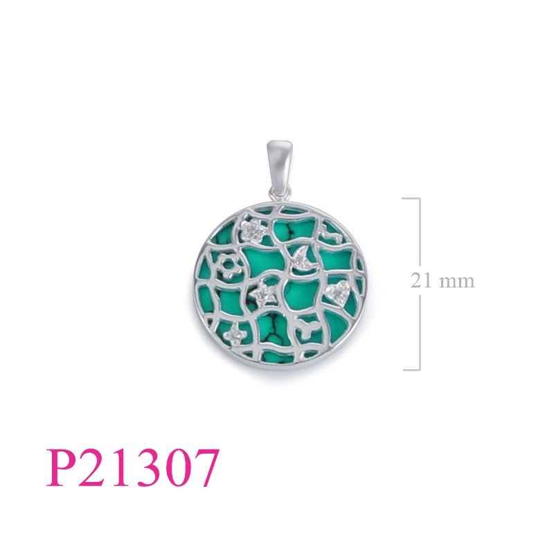 <p>Pendant, stencil round and small stones.</p>