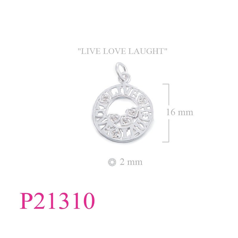 <p>Pendant, "LIVE LOVE LAUGHT" with small stones.</p>