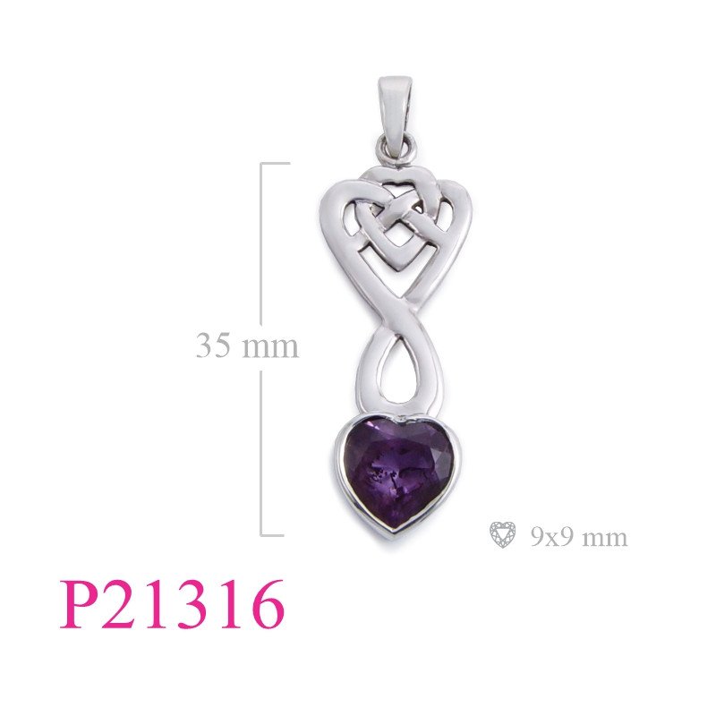 <p>Celtic Pendant, Heart Pendant, with 9mm Amethyst Glass stone.</p>