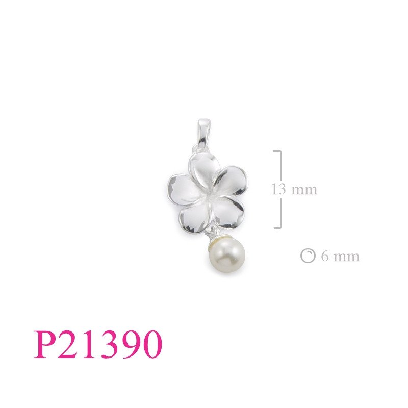 <p>Pendant, 14mm sandblast champac flower with hanging polyn perl.</p>