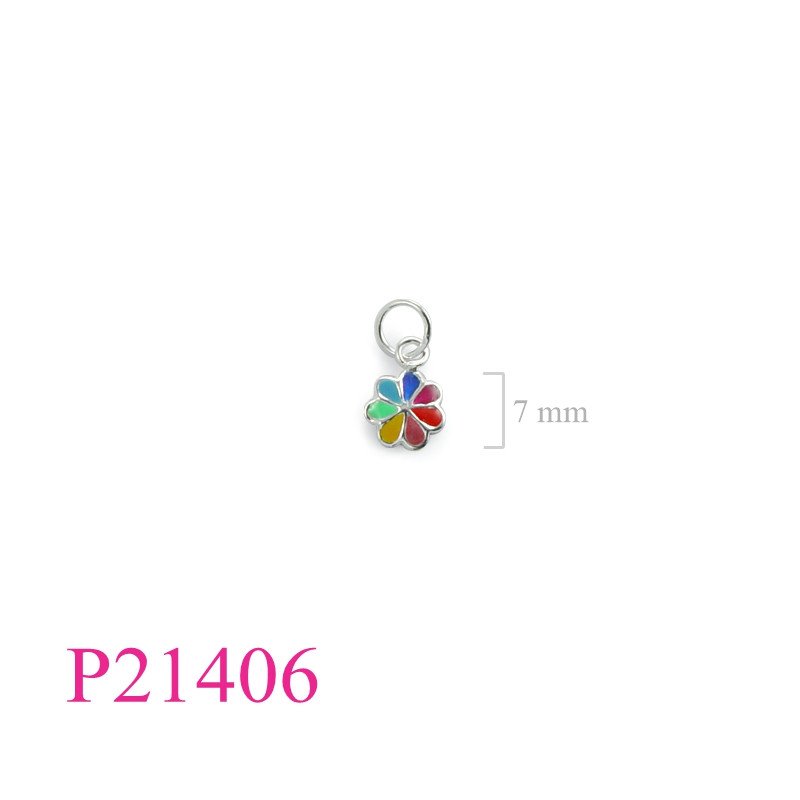 <p>Pendant, rainbow enamel flowers enamel.</p>