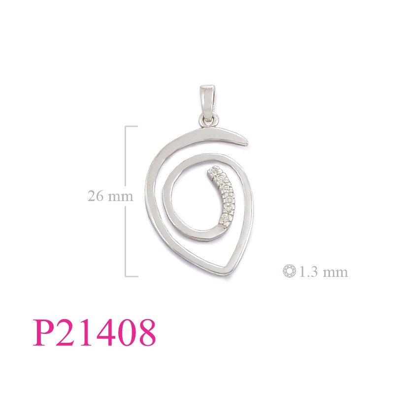 <p>Pendant, swirl flat wire with small CCZ stones.</p>