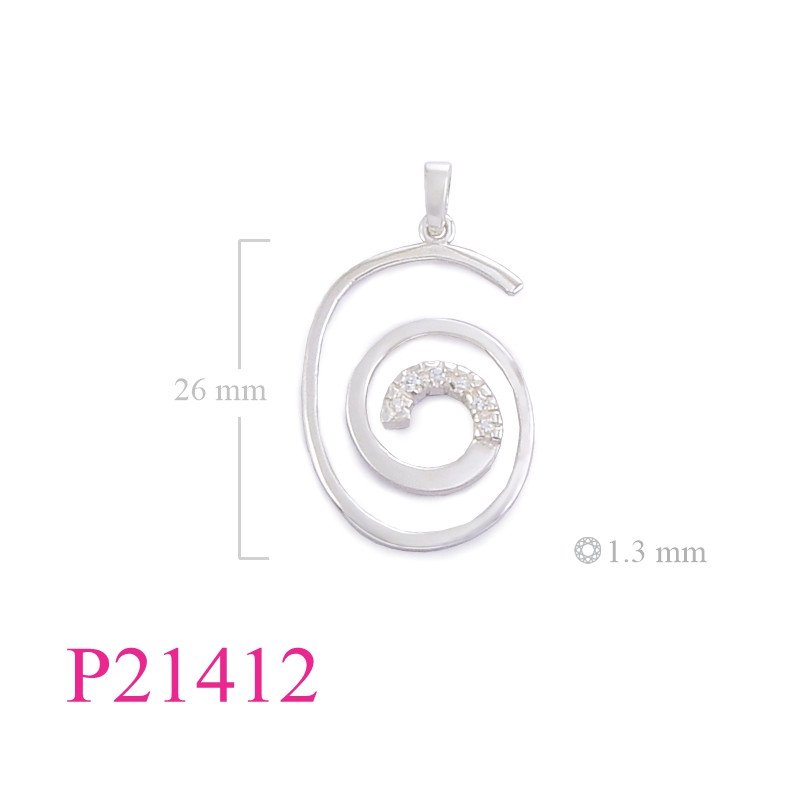 <p>Pendant, swirl flat wire with small CCZ stones.</p>