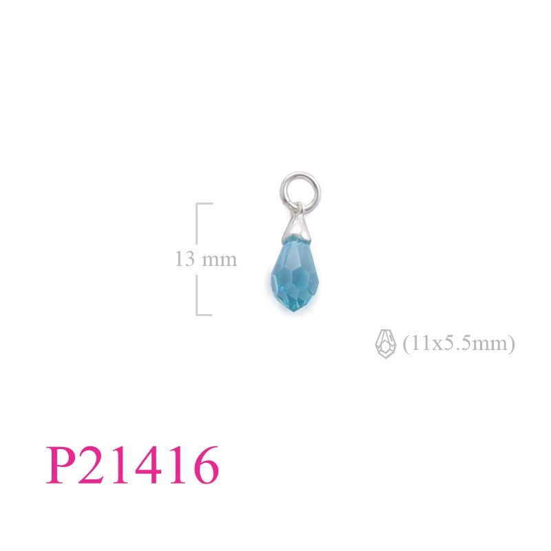 <p>Pendant, drop shape crystal with silver cap.</p>