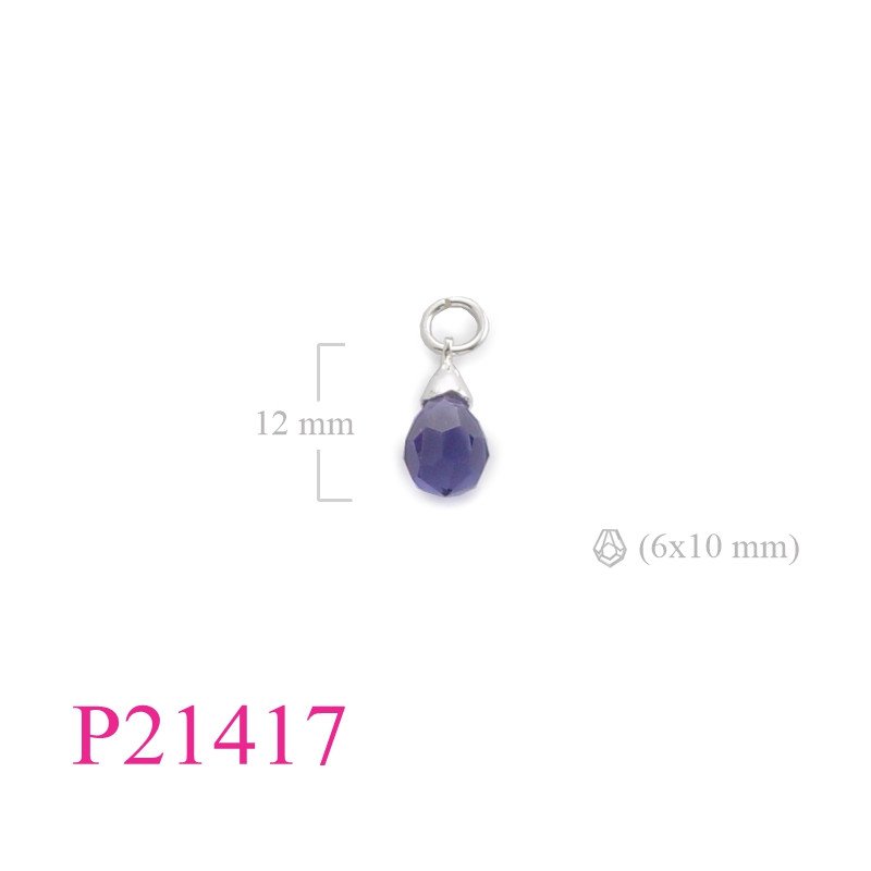 <p>Pendant, drop shape crystal with silver cap.</p>