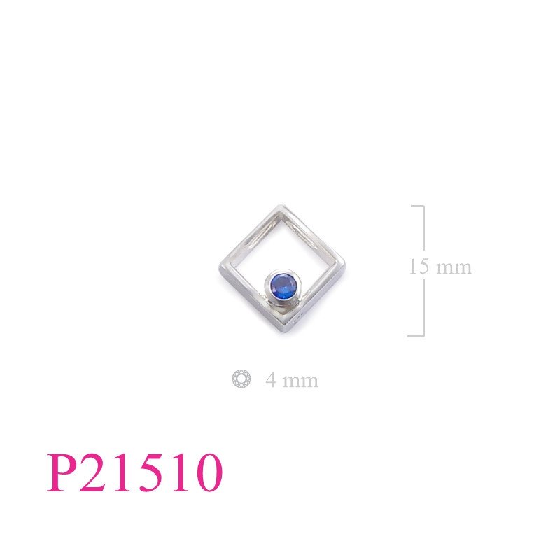 <p>Pendant, square with 3mm round Blue synthetic stone.</p>