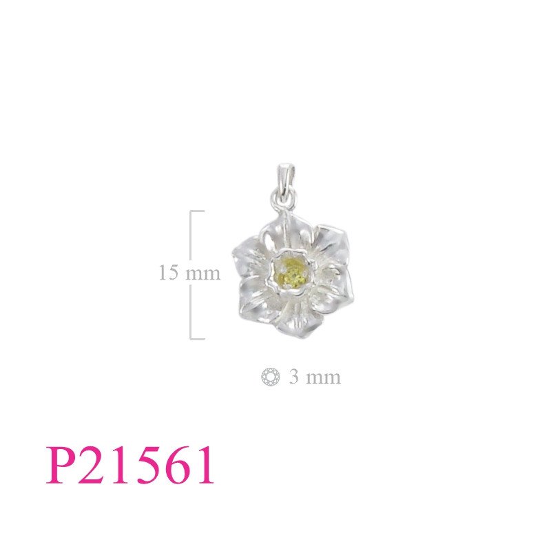 <p>Flower Pendant, CZ Pendant, 15mm daffodil with Citrine CZ.</p>