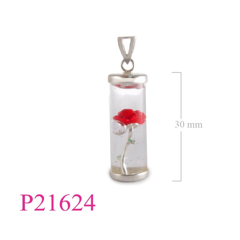 <p>red rose in a glass tube Pendant.</p>