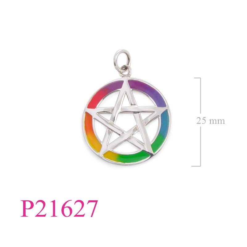 <p>Pendant, star in rainbow round enamel.</p>