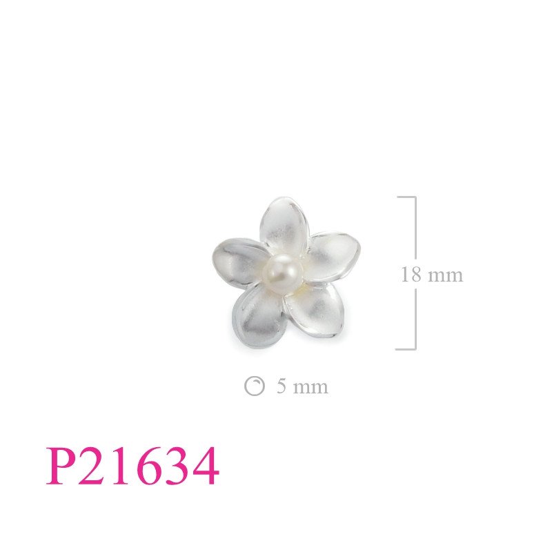 <p>Pendant, 18mm sandblast champac flower with poly perl.</p>
