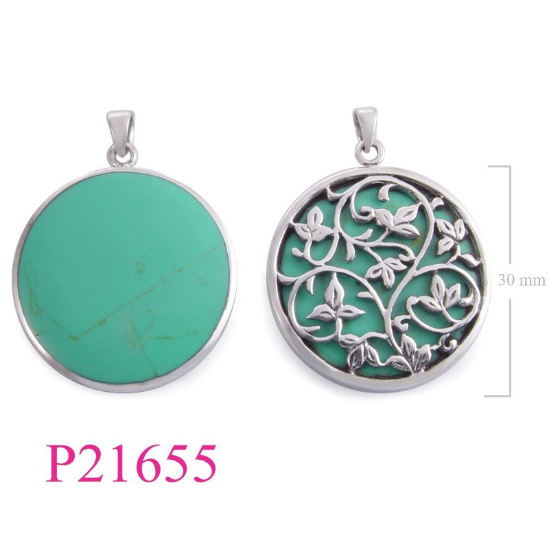 <p>Pendant, 30mm round grape vine design.</p>
