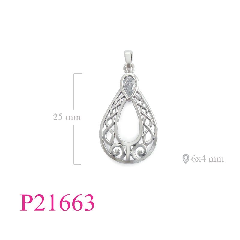 <p>Pendant, cut out drop shape with stone.</p>