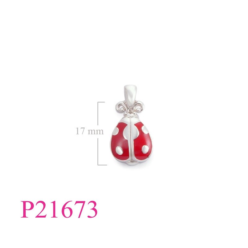 <p>Pendant, ladybug enamel.</p>