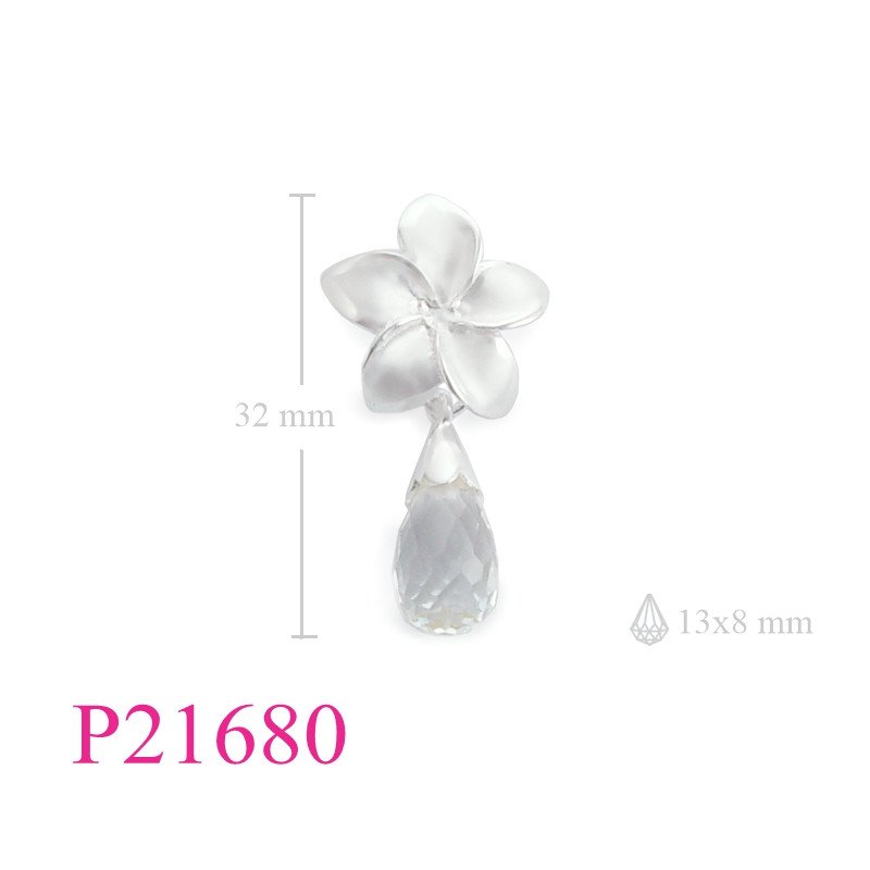 <p>Pendant, 18mm sandblast champac flower with hanging drop crystal.</p>