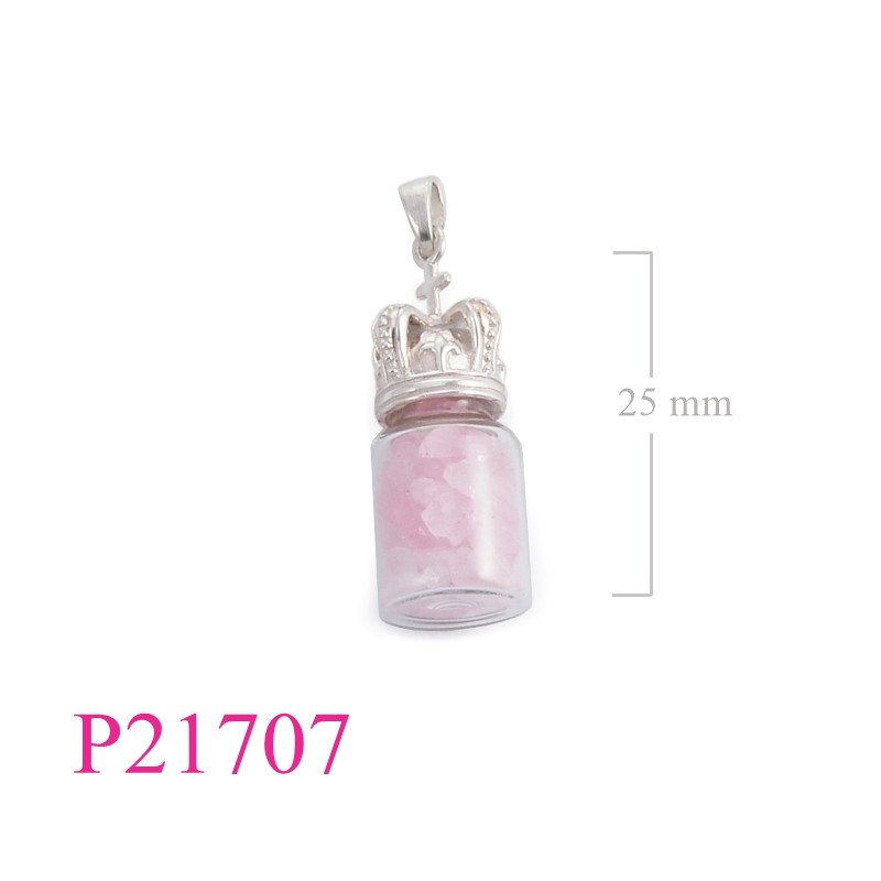 <p>Pendant, treasure bottle and silver crown cap.</p>