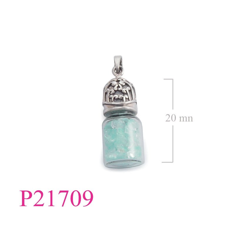 <p>Pendant, treasure bottle and silver oval cap.</p>