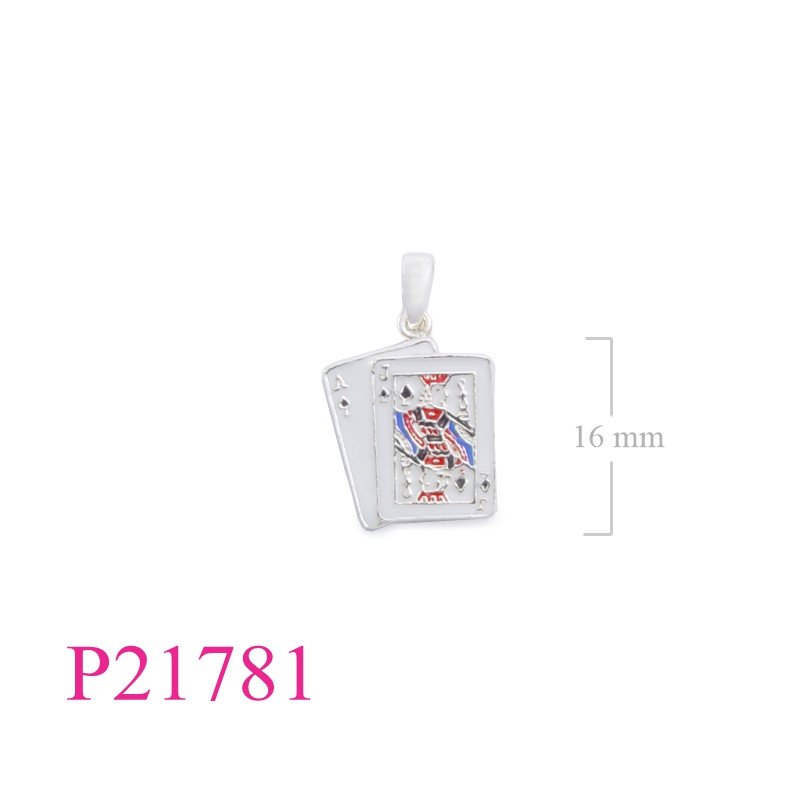 <p>Pendant, black jack cards enamel.</p>